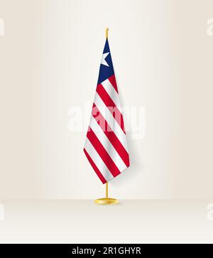 Liberia flag on a flag stand. Vector illustration. Stock Vector