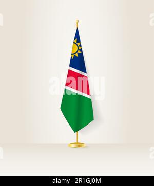 Namibia flag on a flag stand. Vector illustration. Stock Vector