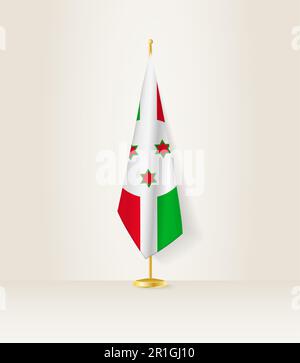 Burundi flag on a flag stand. Vector illustration. Stock Vector