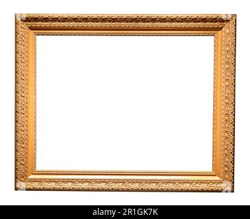 old horizontal carved picture frame isolated on white background with cut out canvas Stock Photo