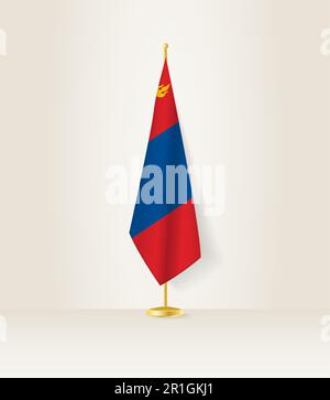 Mongolia flag on a flag stand. Vector illustration. Stock Vector