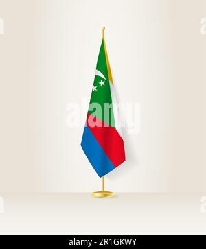 Comoros flag on a flag stand. Vector illustration. Stock Vector