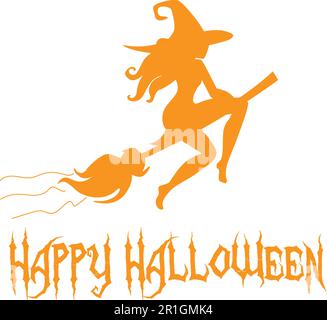 The 'Happy Halloween Witch On Broom' T-Shirt Design is a fun and festive vector file that captures the spirit of Halloween. It's perfect for anyone. Stock Vector