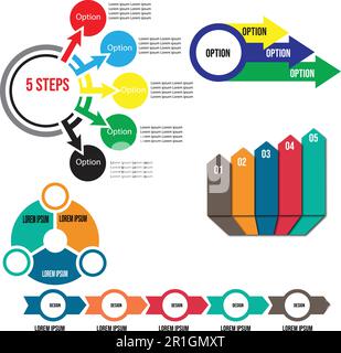 The Bundle of 5 Infographic Elements Template Vector File is a set of high-quality and modern infographic templates that can be used for various purpo Stock Vector