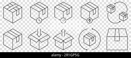 Box icon set. Vector illustration isolated on transparent background Stock Vector