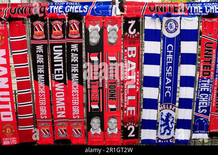 Souvenir scarves for sale ahead of the Vitality Women's FA Cup Final match Chelsea FC Women vs Manchester United Women at Wembley Stadium, London, United Kingdom, 14th May 2023  (Photo by Conor Molloy/News Images) in London, United Kingdom on 5/14/2023. (Photo by Conor Molloy/News Images/Sipa USA) Stock Photo