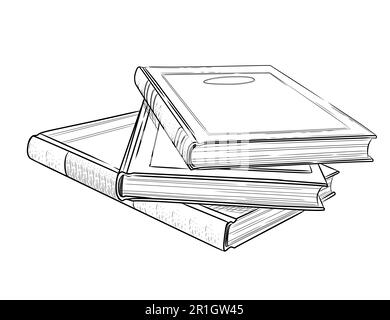 Outline style stack of books with hardcover vector illustration isolated on white background Stock Vector