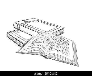 Outline style stack of books with hardcover vector illustration isolated on white background Stock Vector