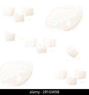 Seamless pattern white cube and granulated sugar ivector illustration on white background Stock Vector