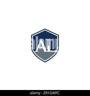 Letter AL, Column and Shield logo or icon design Stock Vector