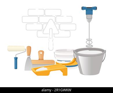 Tools for plastering walls and surfaces vector illustration on white background Stock Vector