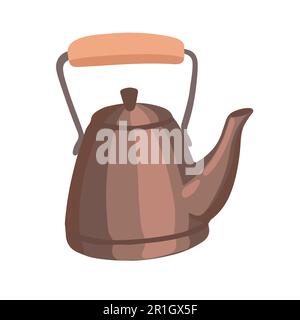 Simple retro teapot with wooden handle vector illustration isolated on white background Stock Vector