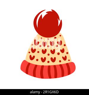 Knitted warm red cap vector illustration isolated on white background Stock Vector