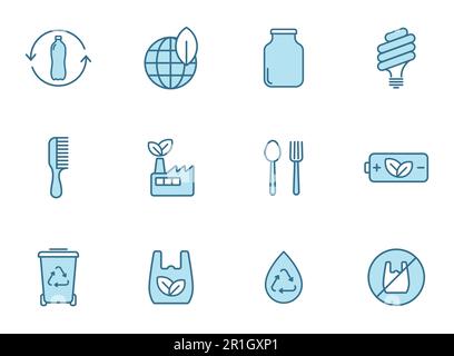 zero waste outline vector icons in two colors Stock Vector