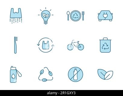 zero waste line vector icons in two colors Stock Vector