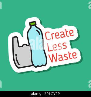 create less waste color vector eco sticker Stock Vector
