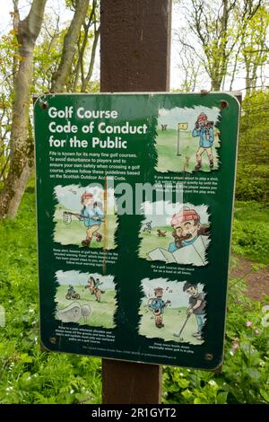 Sign on Fife Coastal Path at Kingsbarns Golf Links golf course in Kingsbarns, Fife, Scotland, UK Stock Photo
