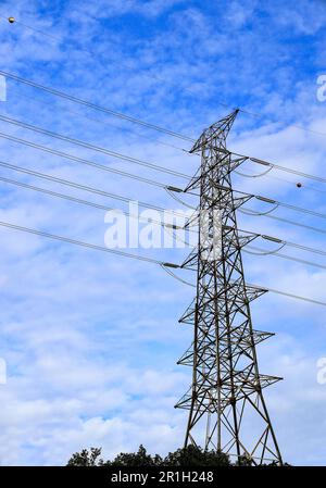 Hight Voltage Pole and the Blue Sky with Clouds Stock Photo - Alamy