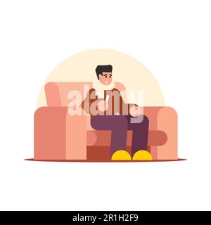 The man sitting on the sofa and watching TV Flat style vector illustration Stock Vector
