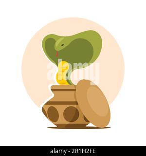 Cobra in pot flat icon Vector illustration Cute cartoon cobra Stock Vector