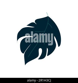 monstera green leaf illustration. simple flat nature design Stock Vector
