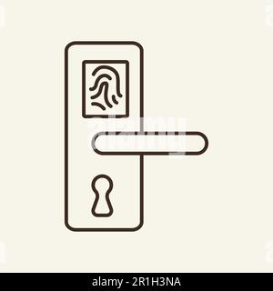 Door lock with fingerprint line icon Stock Vector