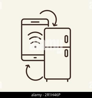 Fridge with remote control line icon Stock Vector