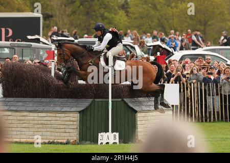 Pippa Funnell riding Majas Hope clears fence 21 during the Cross Country on Day three of the Badminton Horse Trials at Badminton, Gloucester, UK on 7 May 2023. Photo by Ken Sparks. Editorial use only, license required for commercial use. No use in betting, games or a single club/league/player publications. Stock Photo