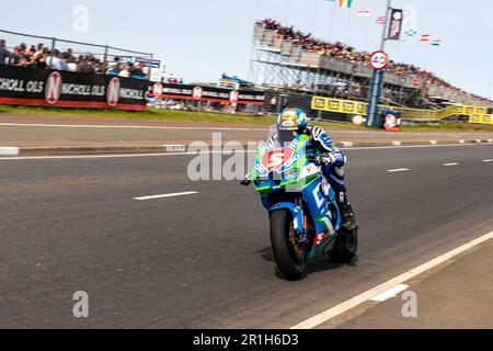 Portstewart, UK. 13th May, 2023. Dean Harrison who would finish third on his second lap of the CP Hire Superstock class race at the Northwest 200. Positions Credit: Bonzo/Alamy Live News Stock Photo