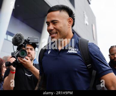 Salford, Lancashire, UK. 14th May 2023; Salford City Stadium, Salford, Lancashire, England; English Premiership Rugby Semi Final, Sale Sharks versus Leicester Tigers;  Manu Tuilagi of Sale Sharks Credit: Action Plus Sports Images/Alamy Live News Stock Photo