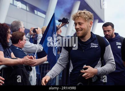 Salford, Lancashire, UK. 14th May 2023; Salford City Stadium, Salford, Lancashire, England; English Premiership Rugby Semi Final, Sale Sharks versus Leicester Tigers; Gus Warr of Sale Sharks Credit: Action Plus Sports Images/Alamy Live News Stock Photo