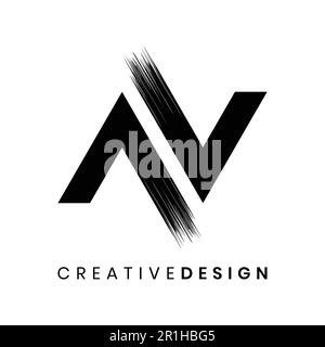 Geometric letter AV logo design vector with brush stroke texture Stock Vector