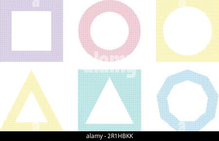Colorful square, circle, triangular, polygonal frame elements set with doodle lines. Editable vector template for card, invitation, social media post, Stock Vector