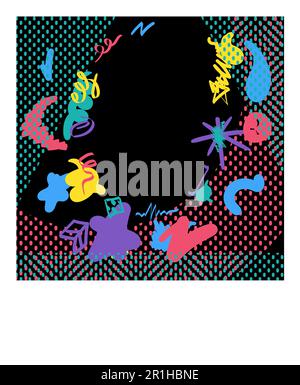 Black presentation template. Textured hand drawn dots and lines frame. Editable vector template for card, invitation, social media post, poster, mobil Stock Vector