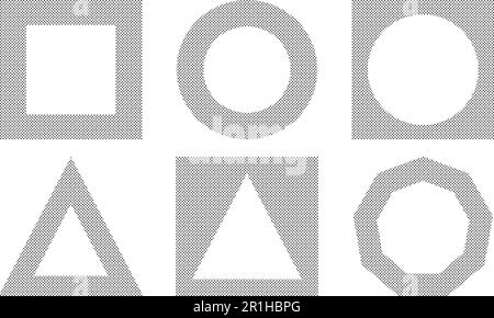 Black square, triangular, polygonal, circle frames elements set with doodle lines. Editable vector template for card, invitation, social media post, p Stock Vector