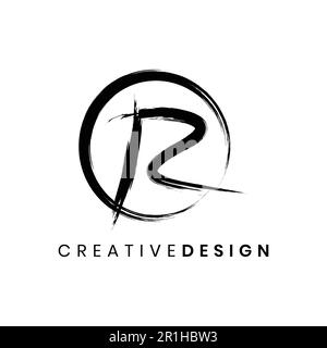 Elegant brush stroke letter R logo design vector Stock Vector