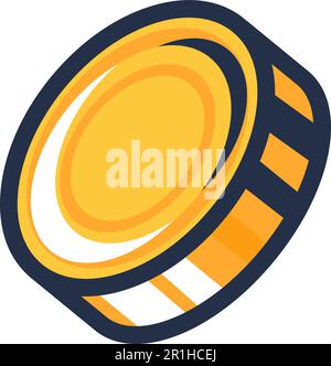 Pirate treasure chest gold Metal Coin. Flying falling coin. Shiny golden metal penny spins in air. Simple cartoon outline vector isolated on white bac Stock Vector