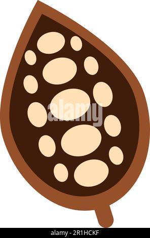 Halved Cocoa tree fruit. Harvesting cocoa beans for processing of coffee, cocoa and coffee drinks. Simple colored flat vector icon isolated on white b Stock Vector