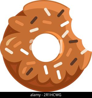 Bitten glazed caramel donut with filling and topping. Sweet high calorie food for morning breakfast. Simple colored flat vector icon isolated on white Stock Vector