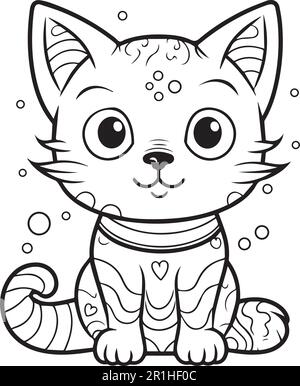 A cute line art cat coloring book for kids. Coloring page for doodlers. Stock Vector