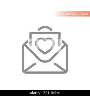 Love letter, open envelope with valentine card icon. Dating app and message outline vector symbol. Stock Vector