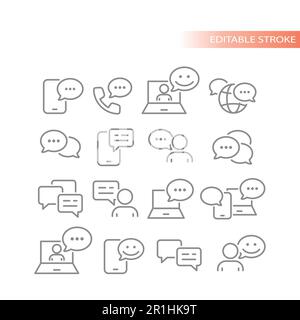 Chat bubble, online messaging line vector icon set. Chatting and texting, message balloon outline icons. Stock Vector