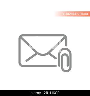 Letter and paperclip line vector icon. Envelope, mail, email with attached file or files outlined symbol. Stock Vector