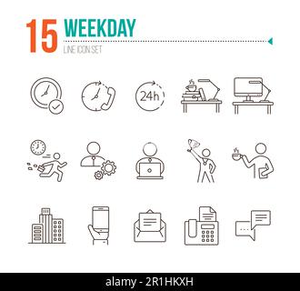 Weekday line icon set Stock Vector