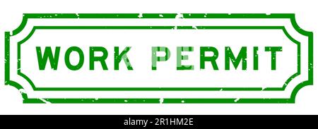 Grunge green work permit word rubber seal stamp on white background Stock Vector