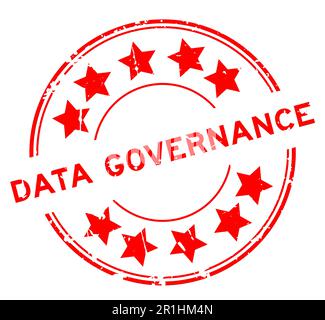 Grunge red word data governance with star icon round rubber seal stamp on white background Stock Vector