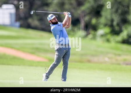 May 13, 2023: Tyrrell Hatton hits an approach shot on the 3rd fairway during the third round of the AT&T Byron Nelson golf tournament at TPC Craig Ranch in McKinney, TX. Gray Siegel/CSM Stock Photo