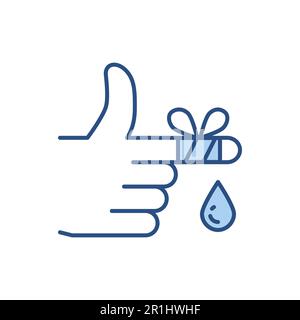 Injured Finger related vector line icon. Hand, drop, bandage. Isolated ...