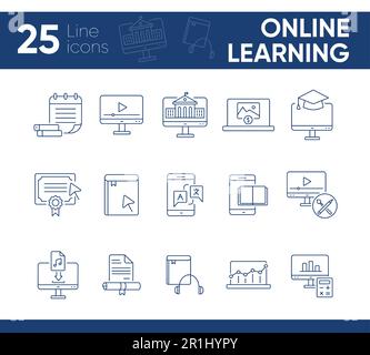 Online learning line icon set Stock Vector