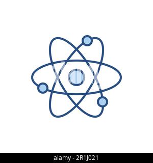 Atom related vector line icon. Nuclear energy source. Science symbol. Atomic structure model. Electrons, neutrons and protons. Atom core elements. Nuc Stock Vector
